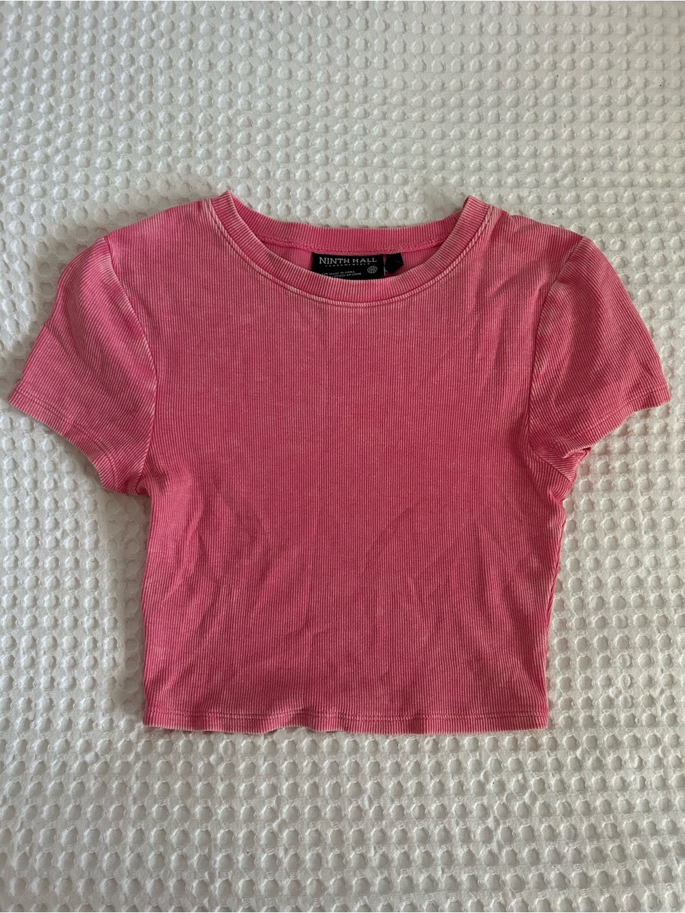 Ninth hall Pink Ribbed Short Sleeve Crop Top